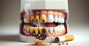 Why does cigarette smoke stain teeth or turn them yellow?